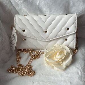Windsor White and Gold Quilted Clutch with Chevron Pattern